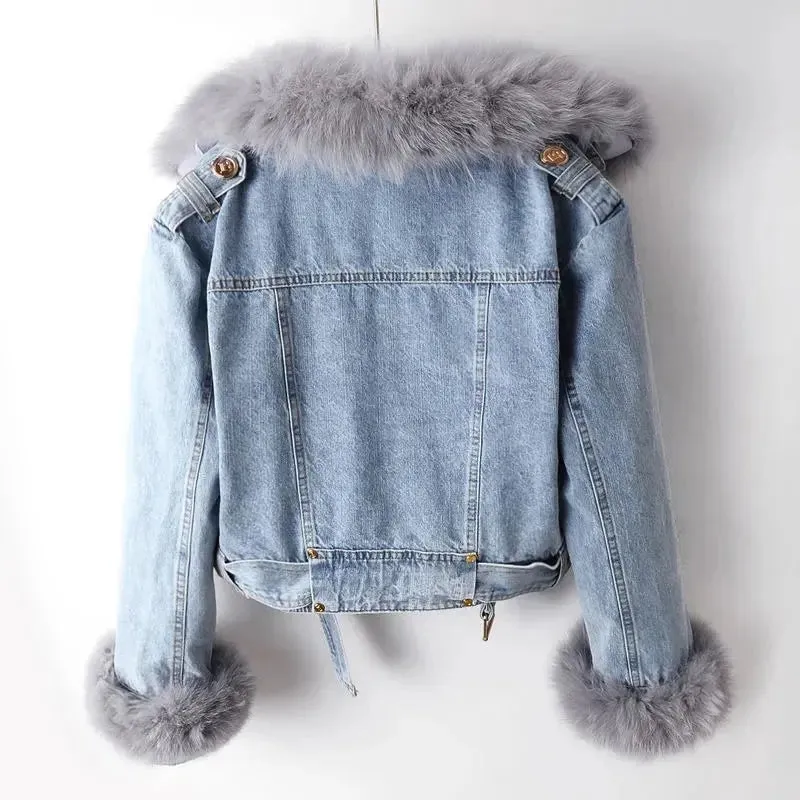 Luxe Lined Fox Fur Denim Coat