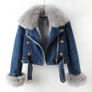 Luxe Lined Fox Fur Denim Coat