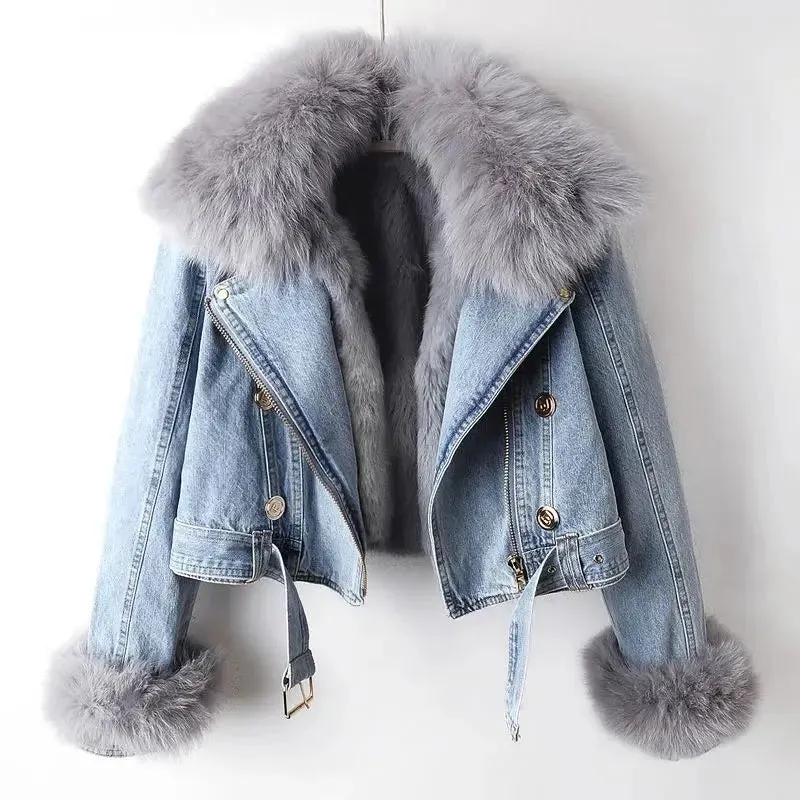 Luxe Lined Fox Fur Denim Coat
