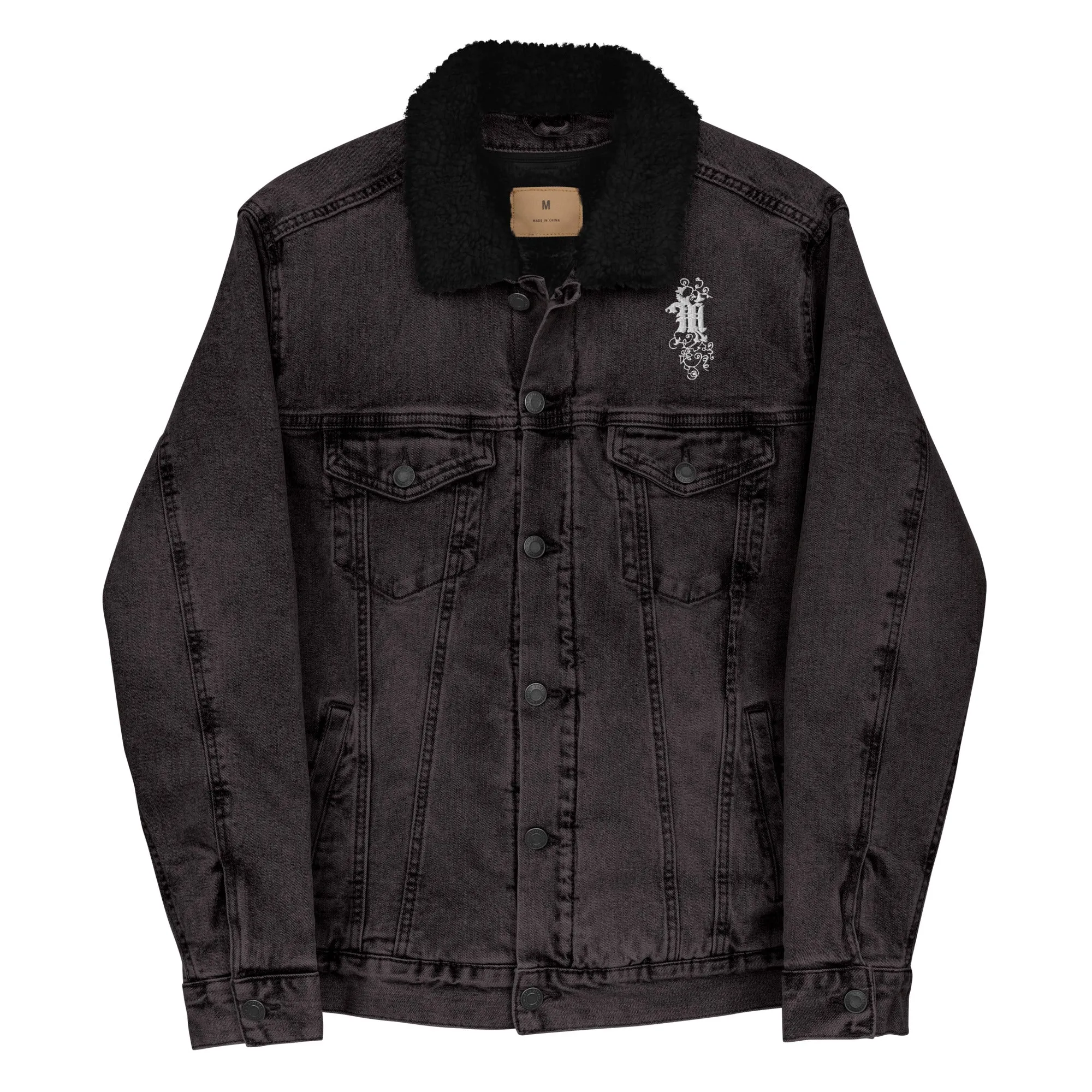 Maadish | black denim sherpa jacket