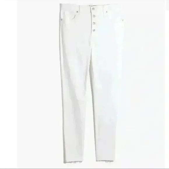 Madewell 9” Mid Rise Skinny White Jeans Raw Hem Sz 24