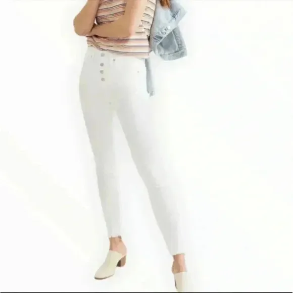 Madewell 9” Mid Rise Skinny White Jeans Raw Hem Sz 24