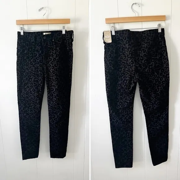 Madewell New 9” mid Rise Skinny Jeans Flocked Leopard Edition Black Wash Denim