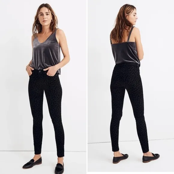 Madewell New 9” mid Rise Skinny Jeans Flocked Leopard Edition Black Wash Denim