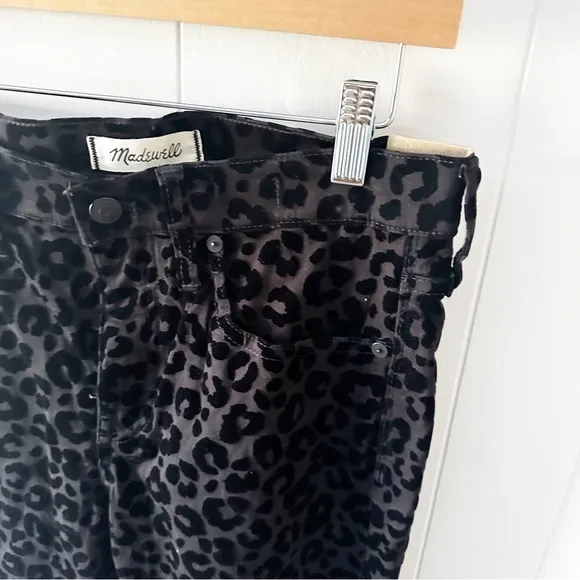 Madewell New 9” mid Rise Skinny Jeans Flocked Leopard Edition Black Wash Denim