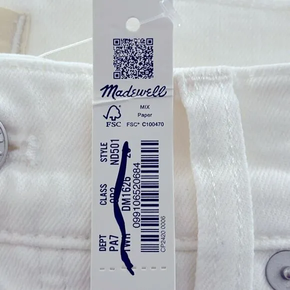 Madewell NWT Perfect Vintage High Rise Jeans Size 28 in Tile White