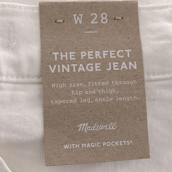 Madewell NWT Perfect Vintage High Rise Jeans Size 28 in Tile White
