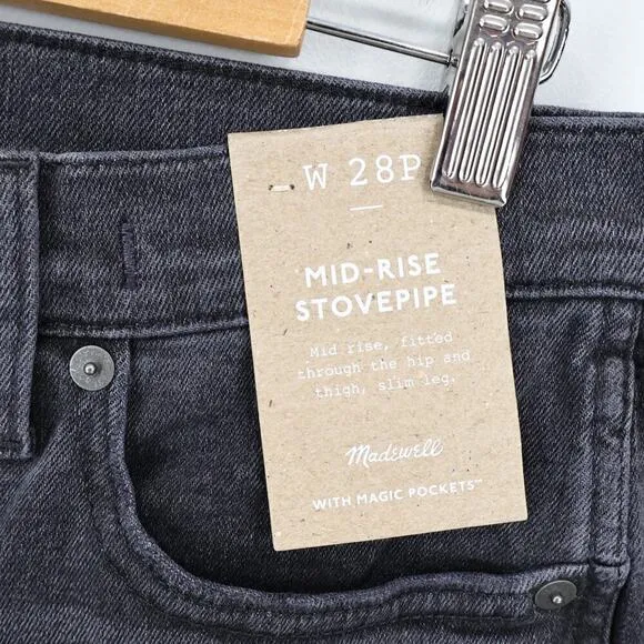 Madewell Petite Mid-Rise Stovepipe Jeans Armand Wash: Raw-Hem Size 28P NWT