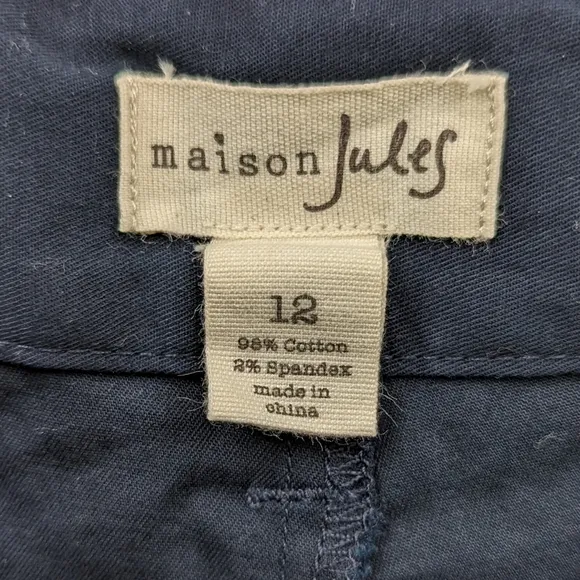 Maison Jules Shorts Flat Front Chinos Navy Blue Cotton Spandex Blend size 12 NWT