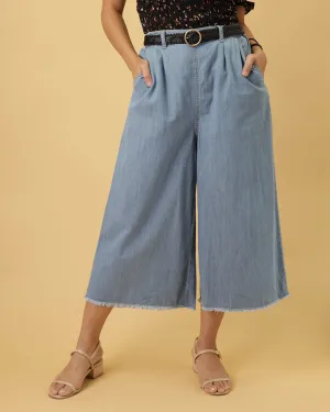 MANGO Wide Leg Denim Cullotes in Light Blue (Overrun)