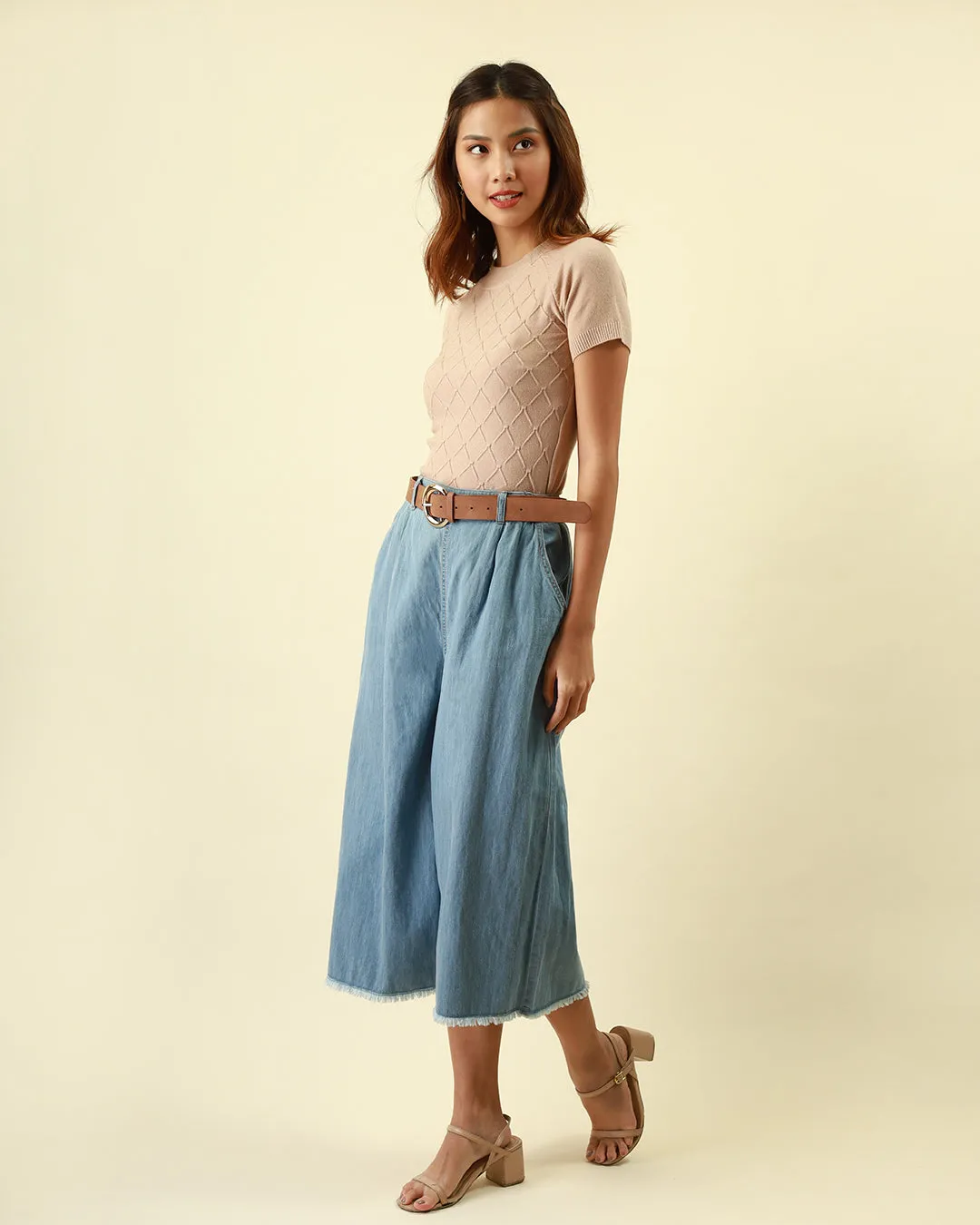 MANGO Wide Leg Denim Cullotes in Light Blue (Overrun)