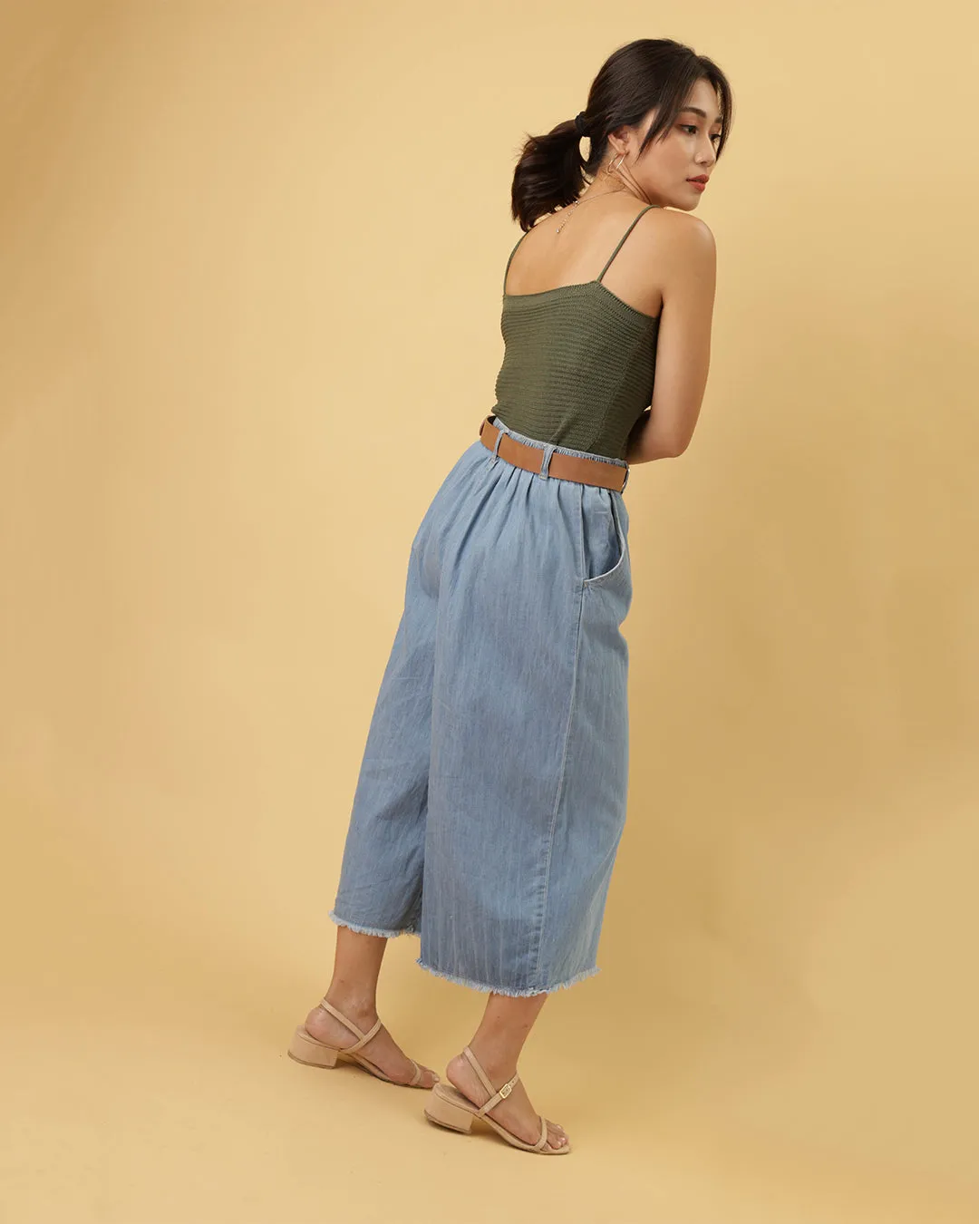 MANGO Wide Leg Denim Cullotes in Light Blue (Overrun)