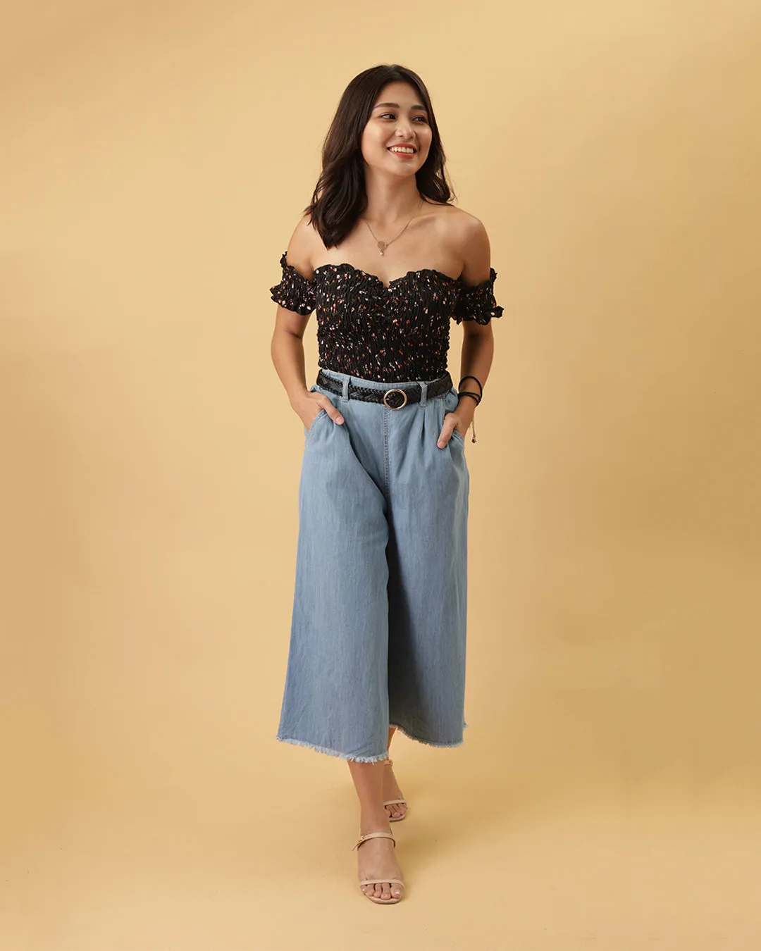 MANGO Wide Leg Denim Cullotes in Light Blue (Overrun)