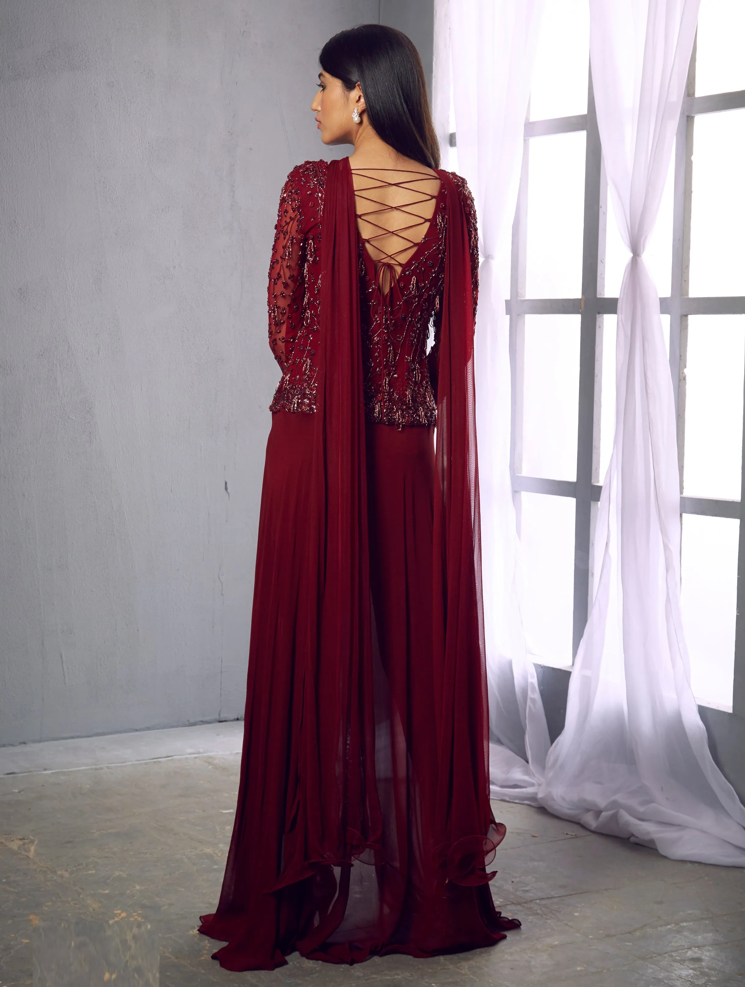 Maroon Jacket With Pants & Dupatta