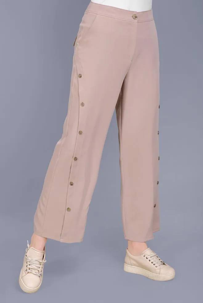 ‘MAYBELLA’ Buttoned Flowy Pants| Tan