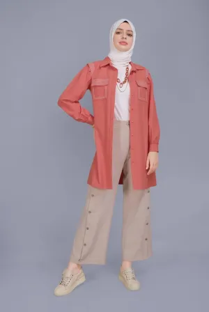 ‘MAYBELLA’ Buttoned Flowy Pants| Tan
