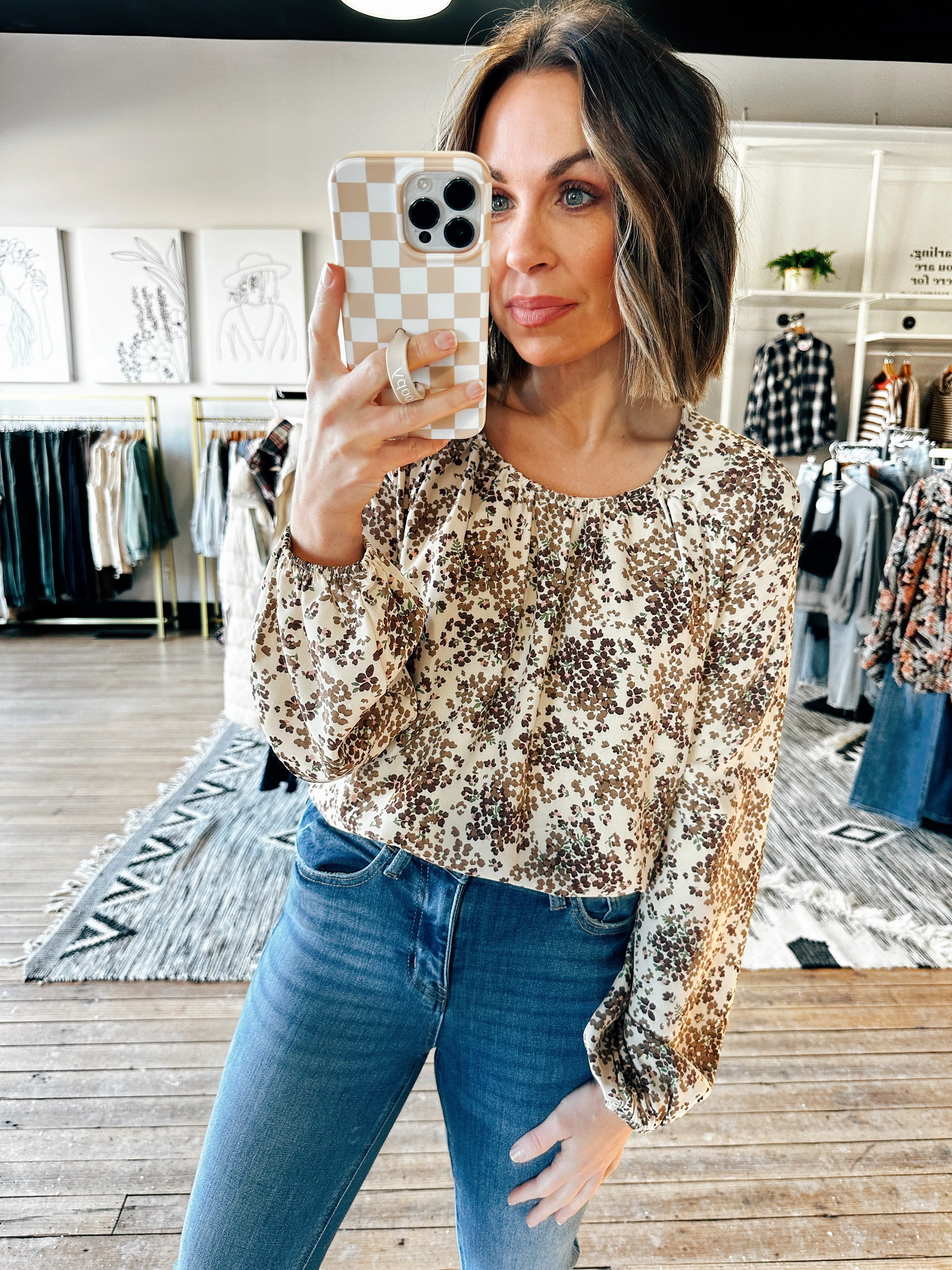 Melinda Taupe Floral Top