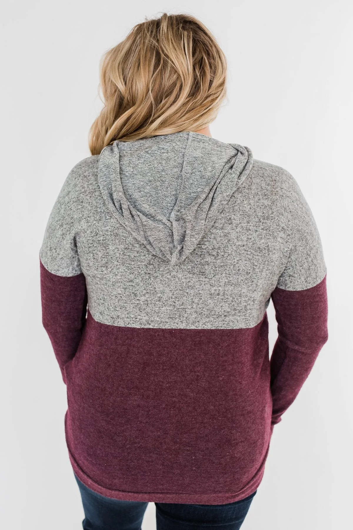 Melting Into You Drawstring Hoodie- Plum & Heather Grey