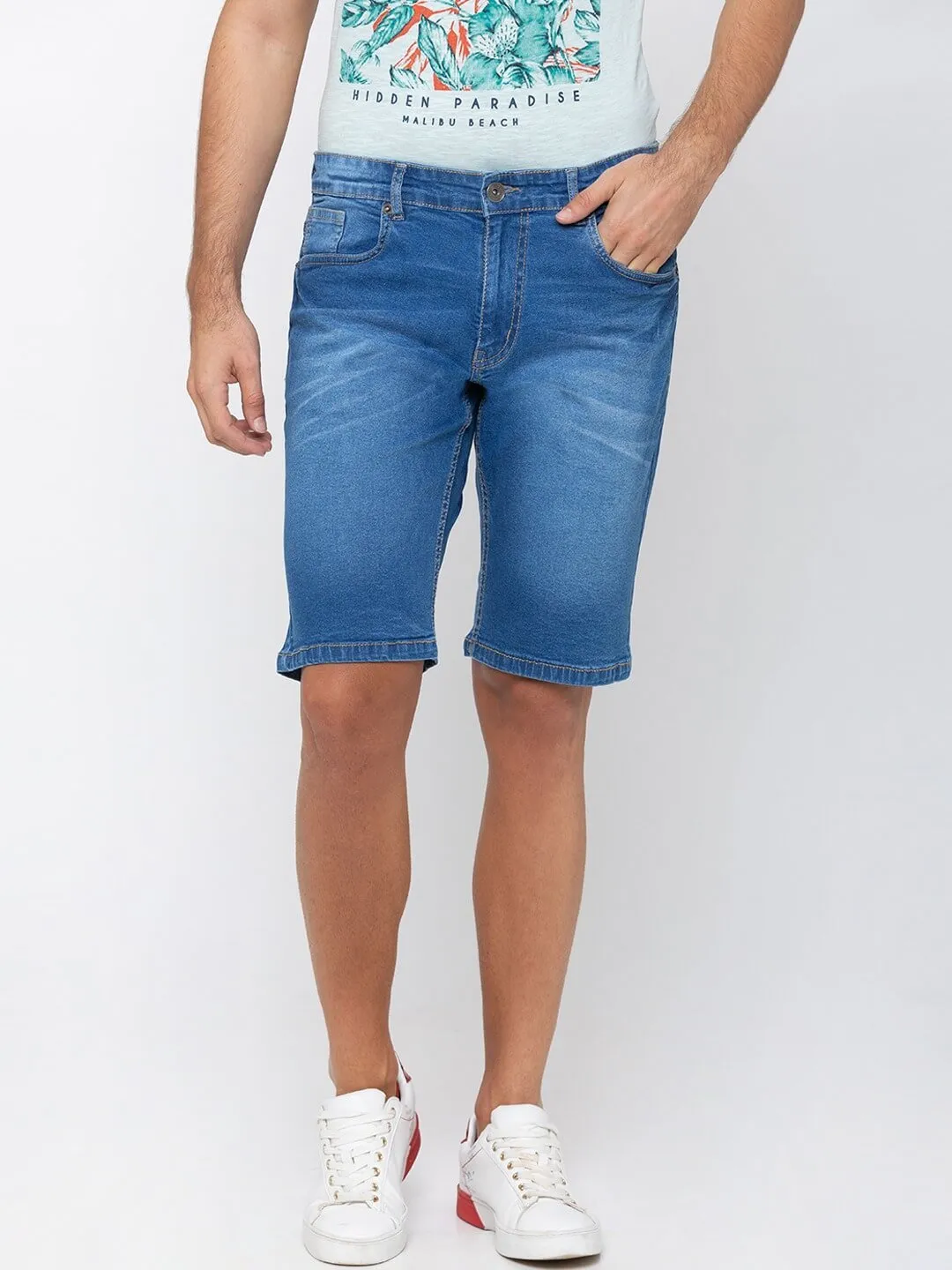 Men Blue Regular Fit Denim Shorts