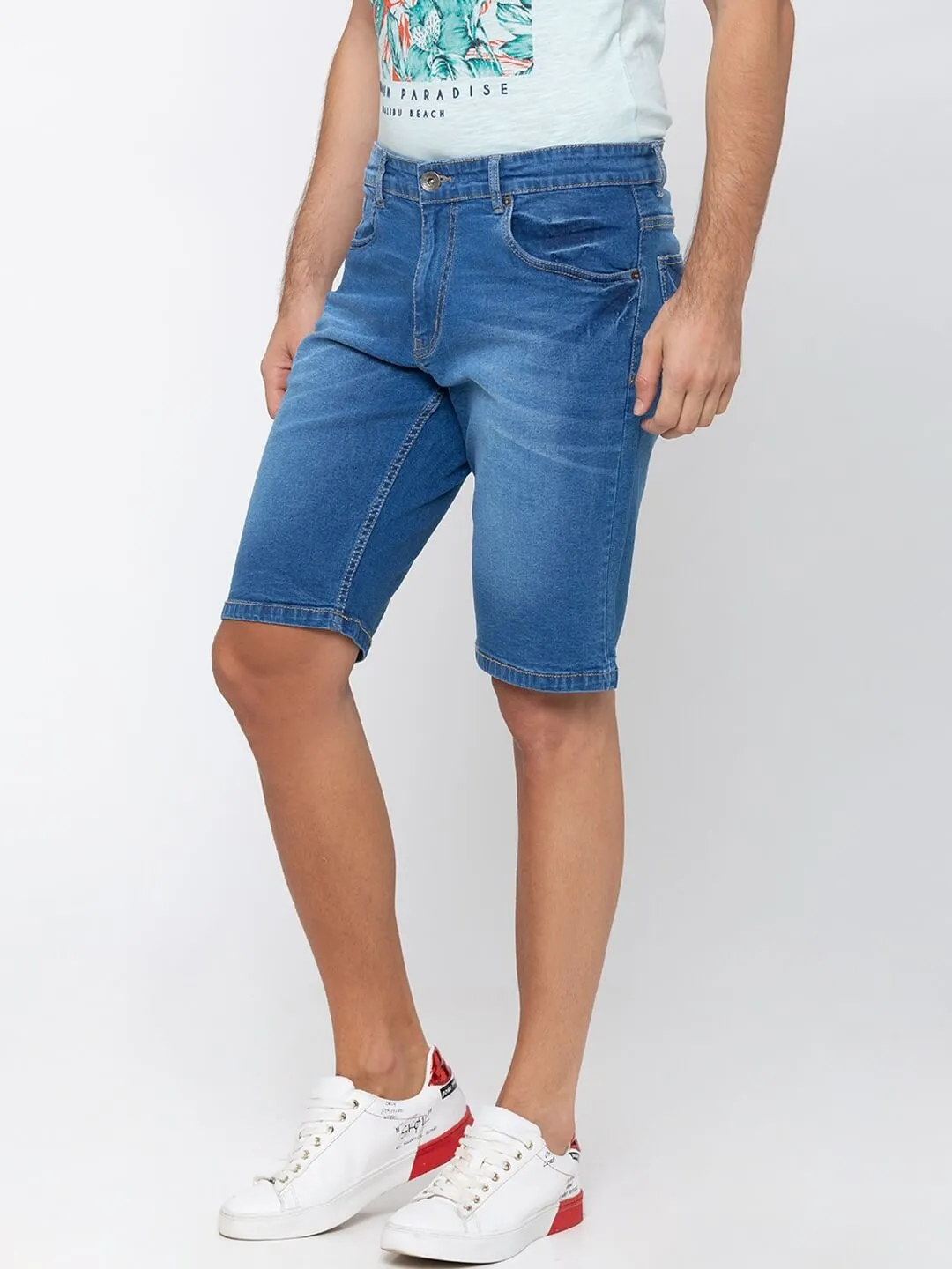 Men Blue Regular Fit Denim Shorts