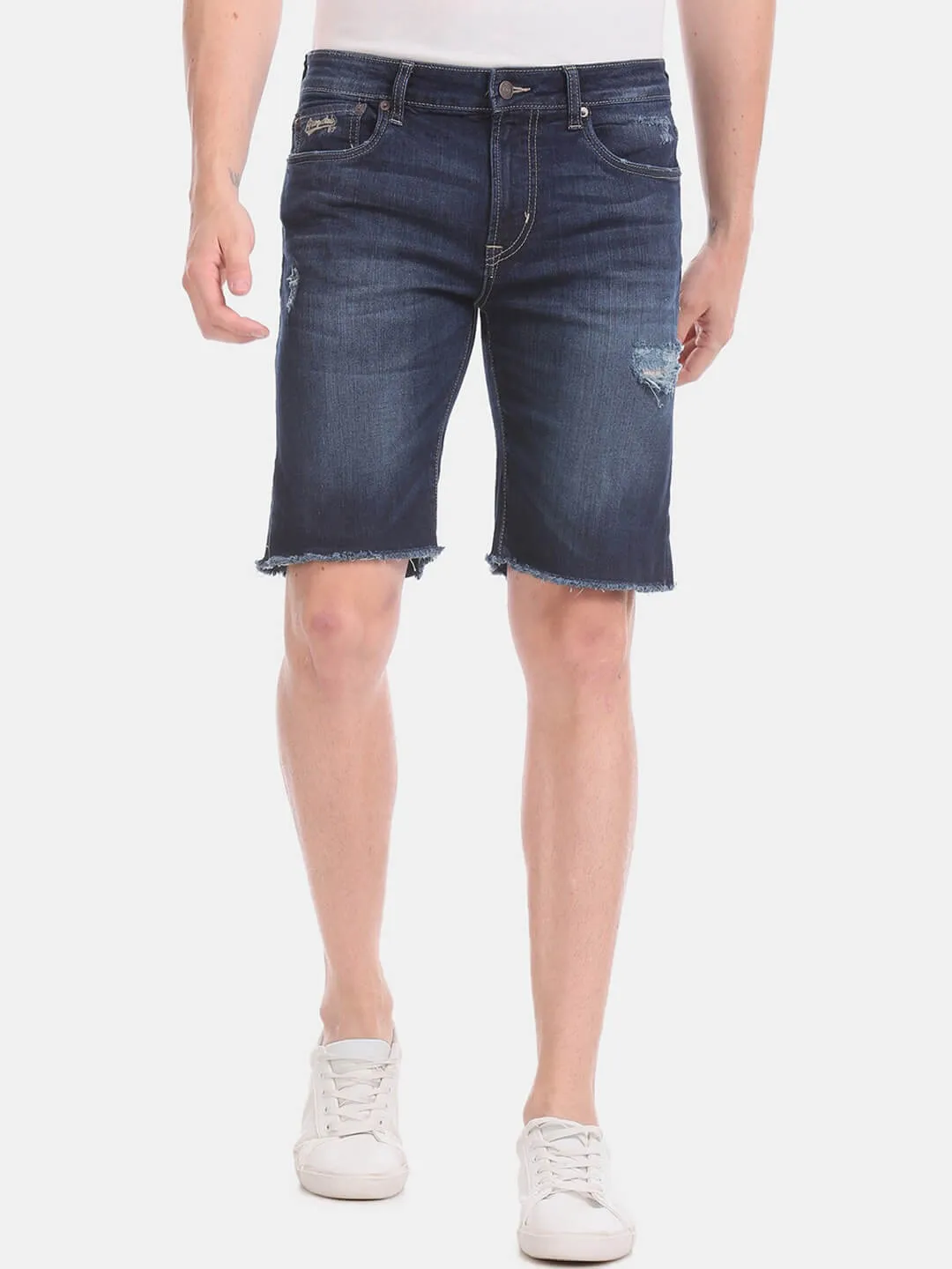 Men Blue Washed Slim Fit Denim Shorts