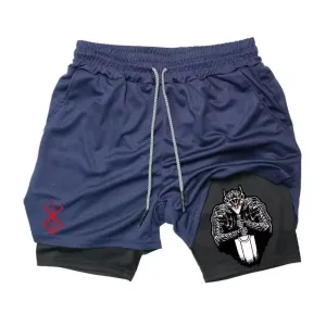 Men'S Anime Gym Shorts Bilayer 2-In-1 Breathable Sweat-Absorbent Quick Dry Workout Gym Performance Pant with Pockets