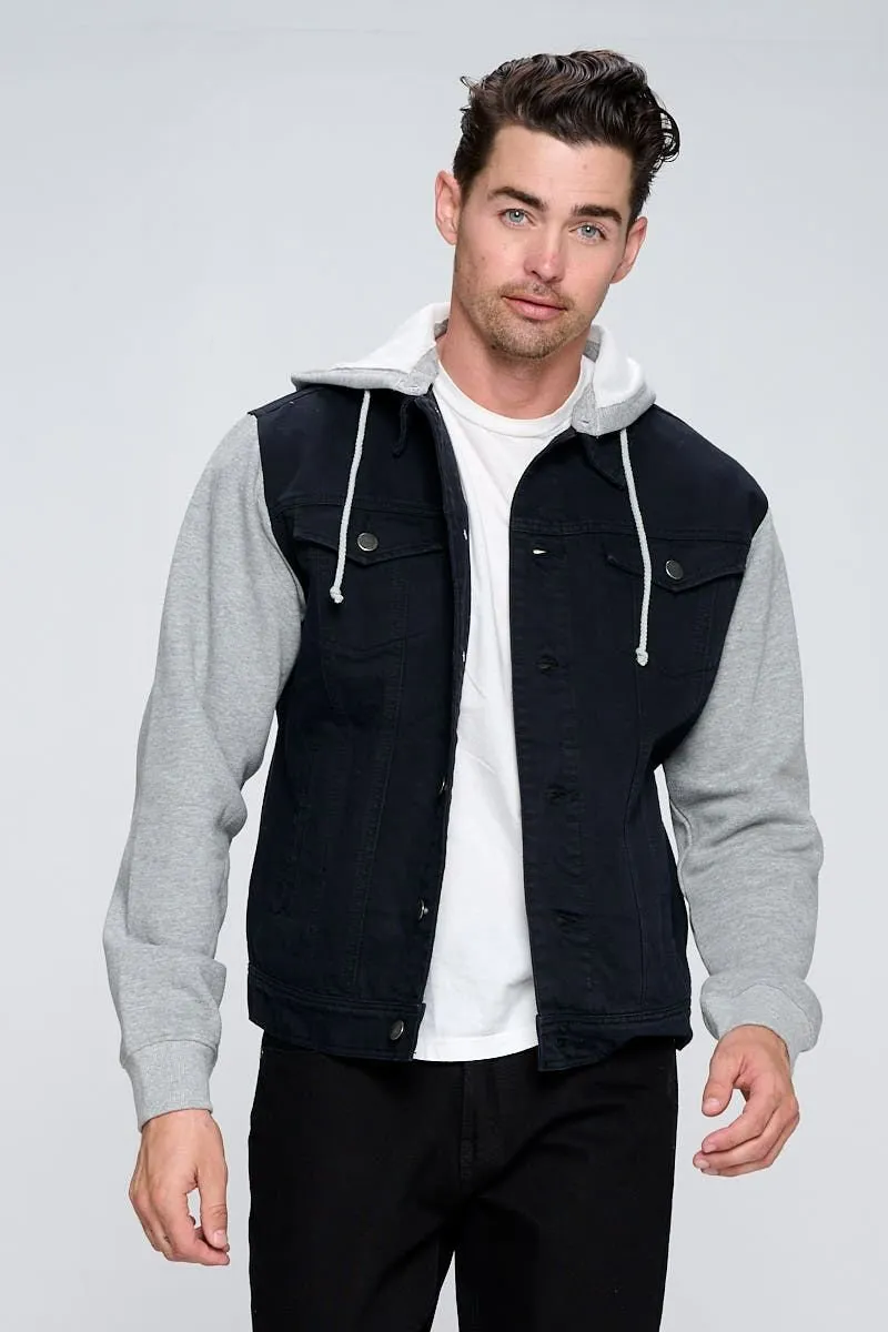 MEN'S DENIM JACKET WITH FLEECE HOODY