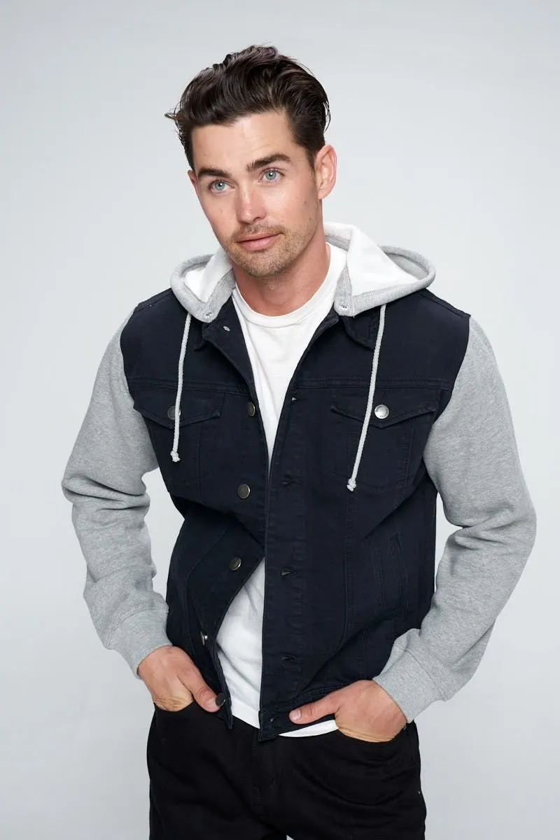 MEN'S DENIM JACKET WITH FLEECE HOODY