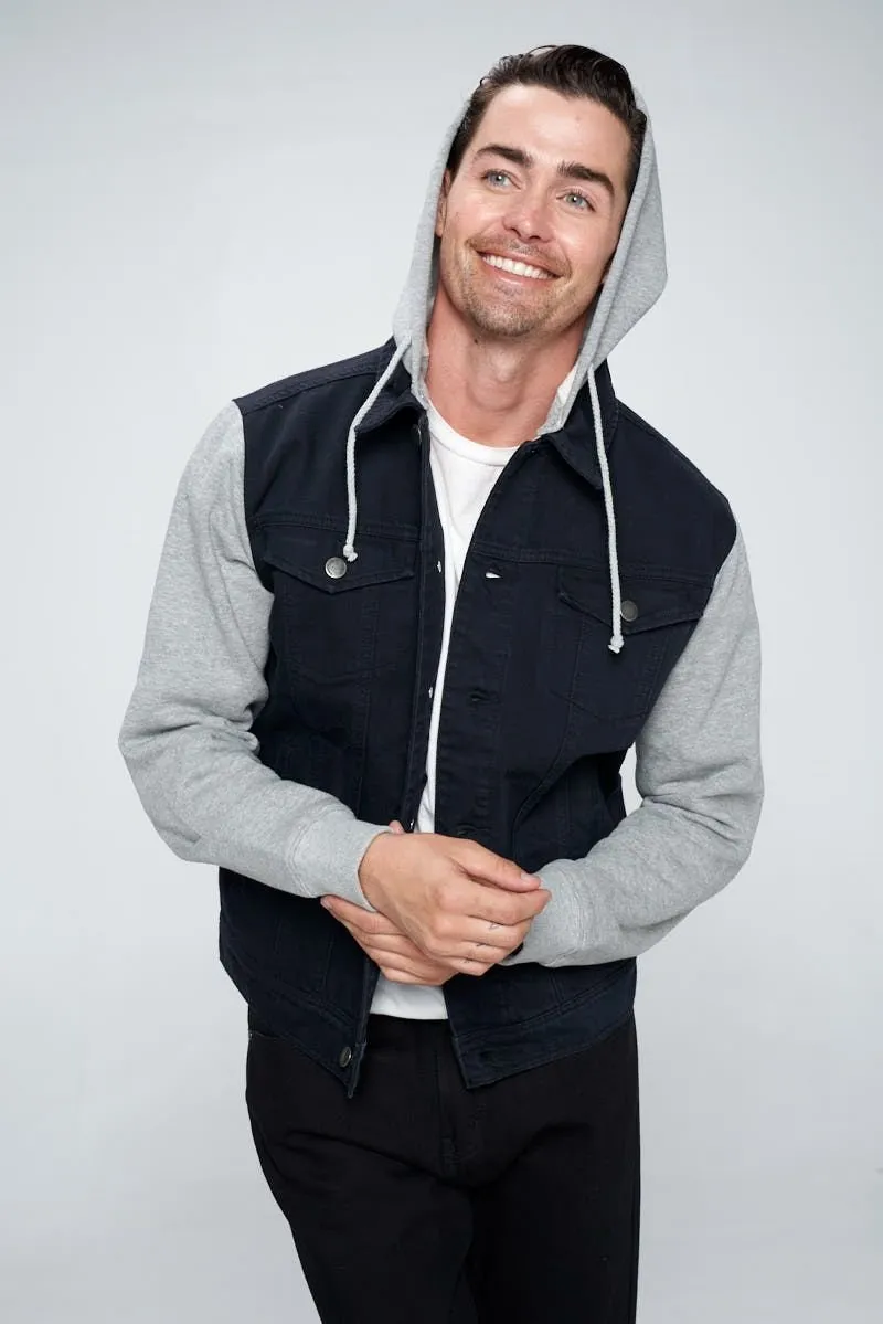 MEN'S DENIM JACKET WITH FLEECE HOODY