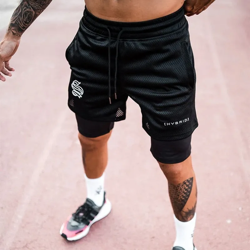 Men's European And American Two Piece Double-decker Fitness Shorts