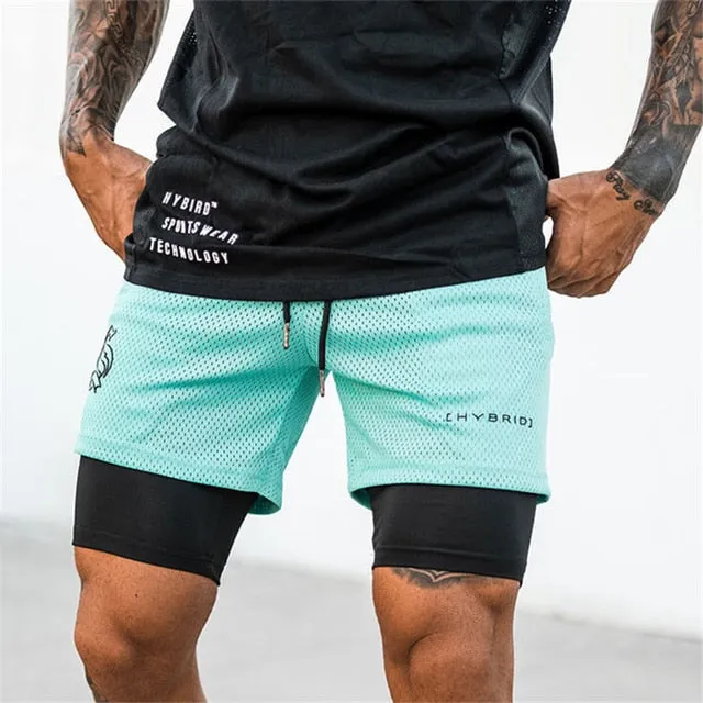 Men's European And American Two Piece Double-decker Fitness Shorts