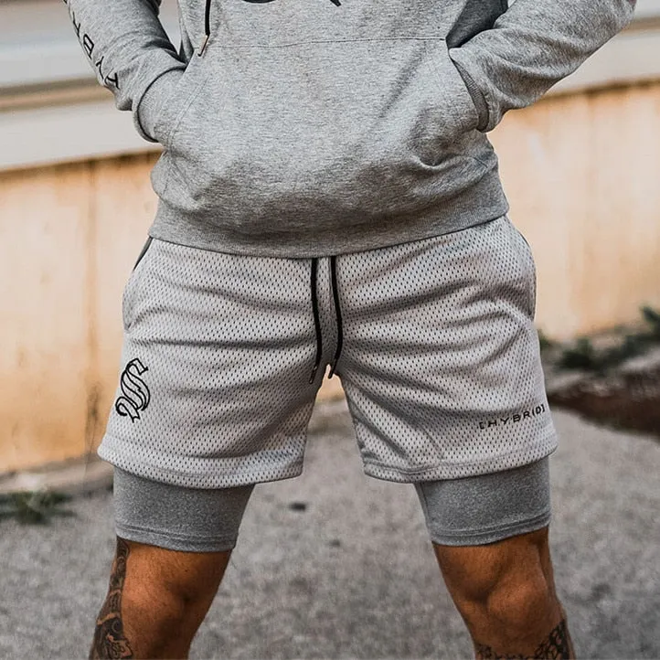 Men's European And American Two Piece Double-decker Fitness Shorts