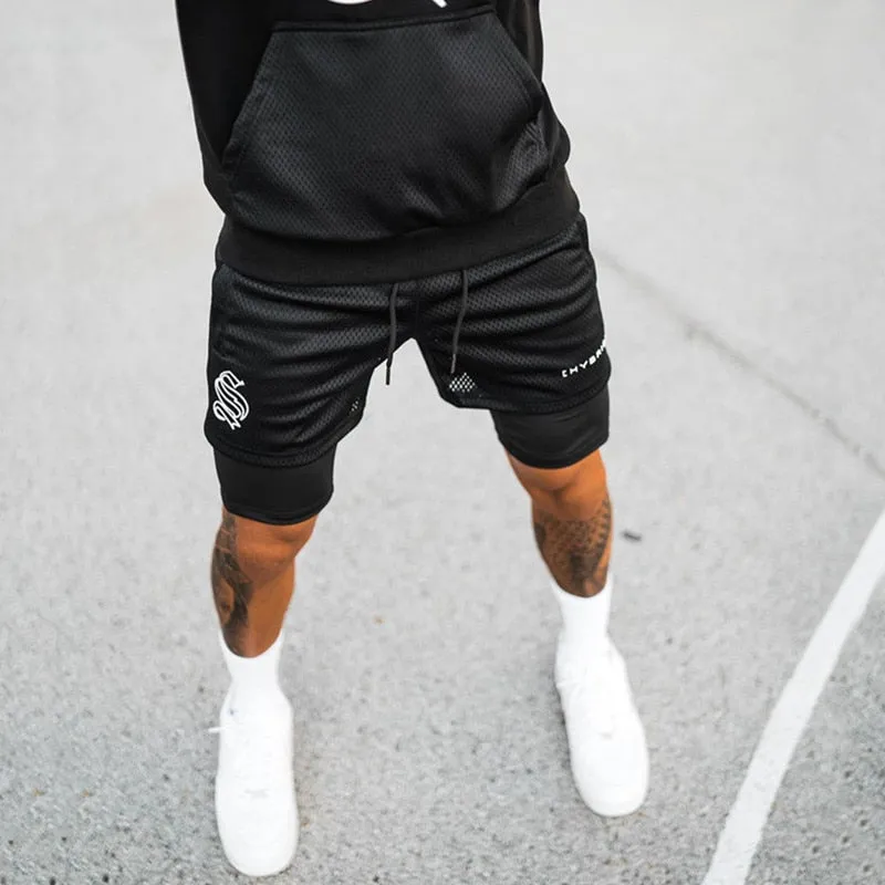 Men's European And American Two Piece Double-decker Fitness Shorts