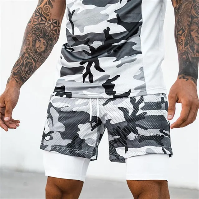 Men's European And American Two Piece Double-decker Fitness Shorts