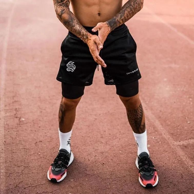 Men's European And American Two Piece Double-decker Fitness Shorts