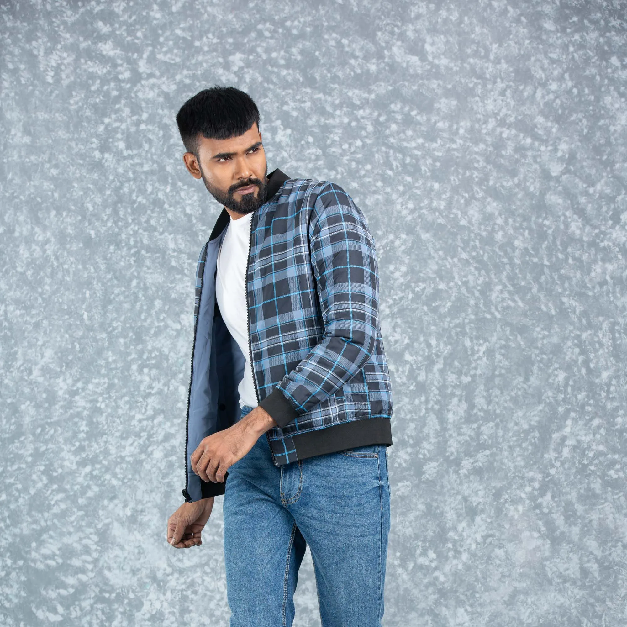 Mens Reversible Bomber- Flint Stone/Aop