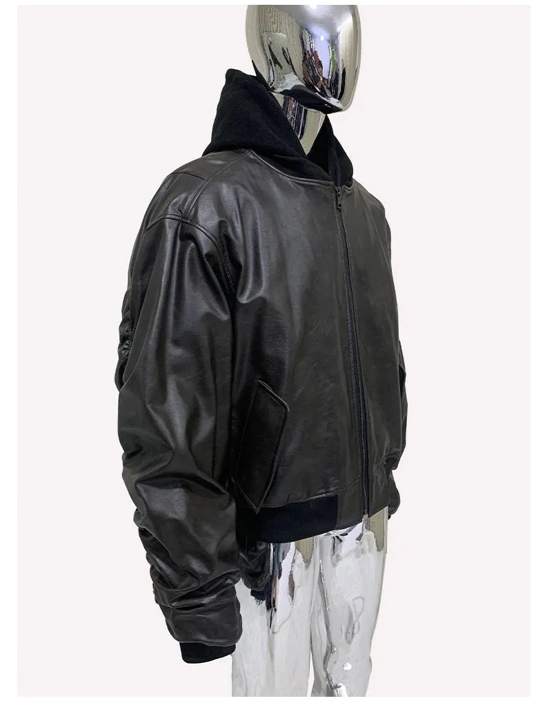 Men's Suede Hoodie Bomber Jacket
