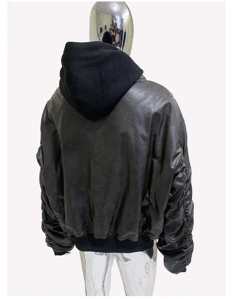 Men's Suede Hoodie Bomber Jacket