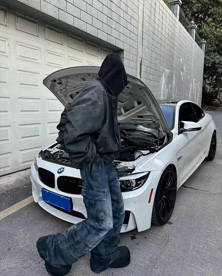 Men's Suede Hoodie Bomber Jacket
