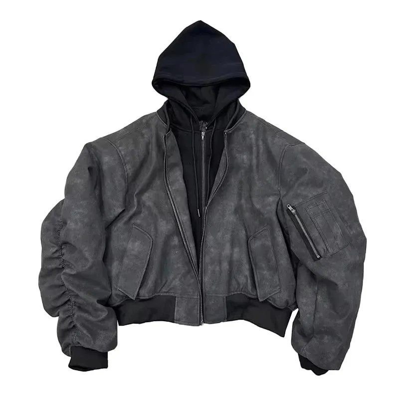 Men's Suede Hoodie Bomber Jacket