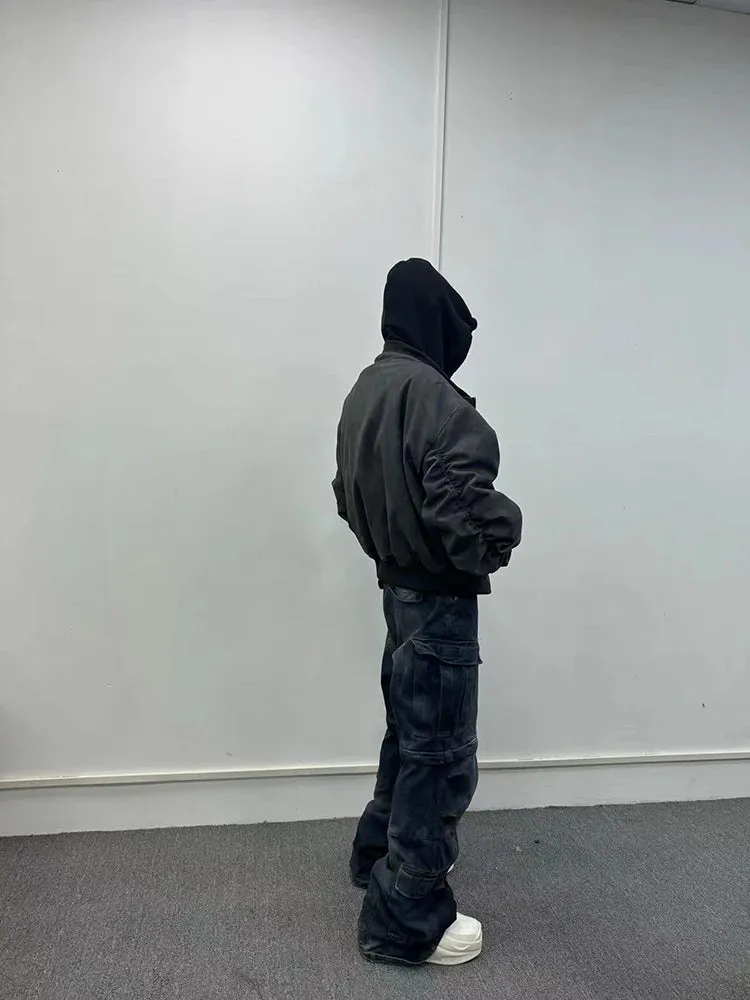 Men's Suede Hoodie Bomber Jacket