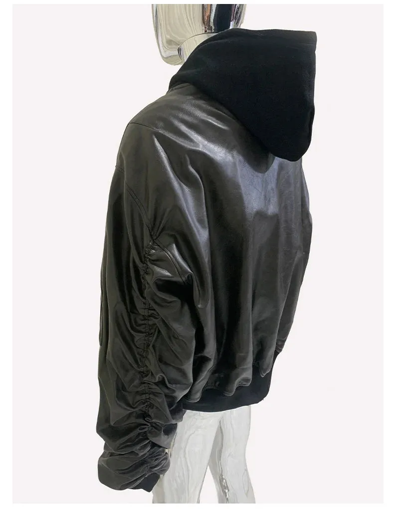 Men's Suede Hoodie Bomber Jacket