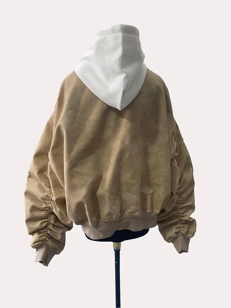 Men's Suede Hoodie Bomber Jacket