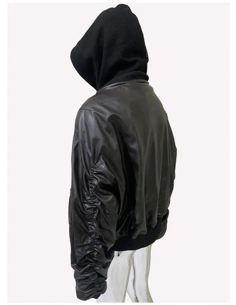 Men's Suede Hoodie Bomber Jacket