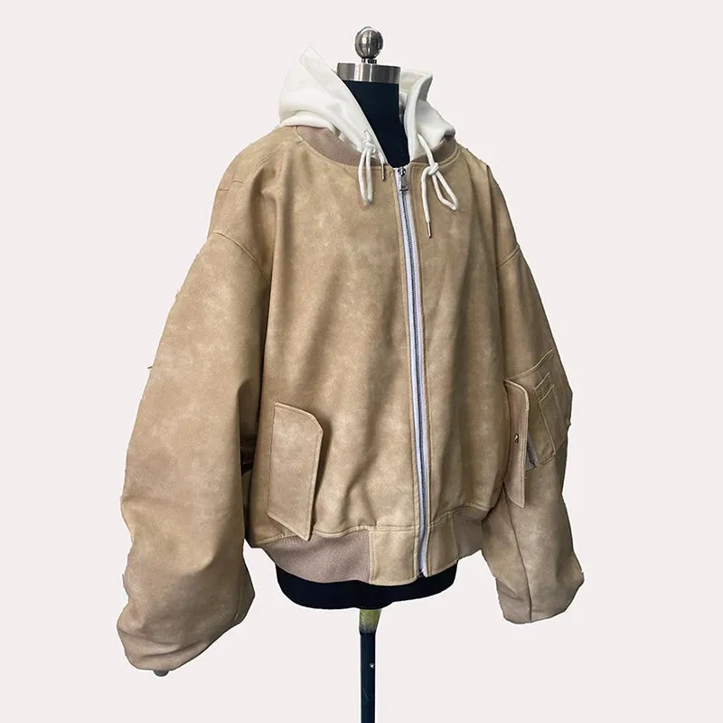 Men's Suede Hoodie Bomber Jacket
