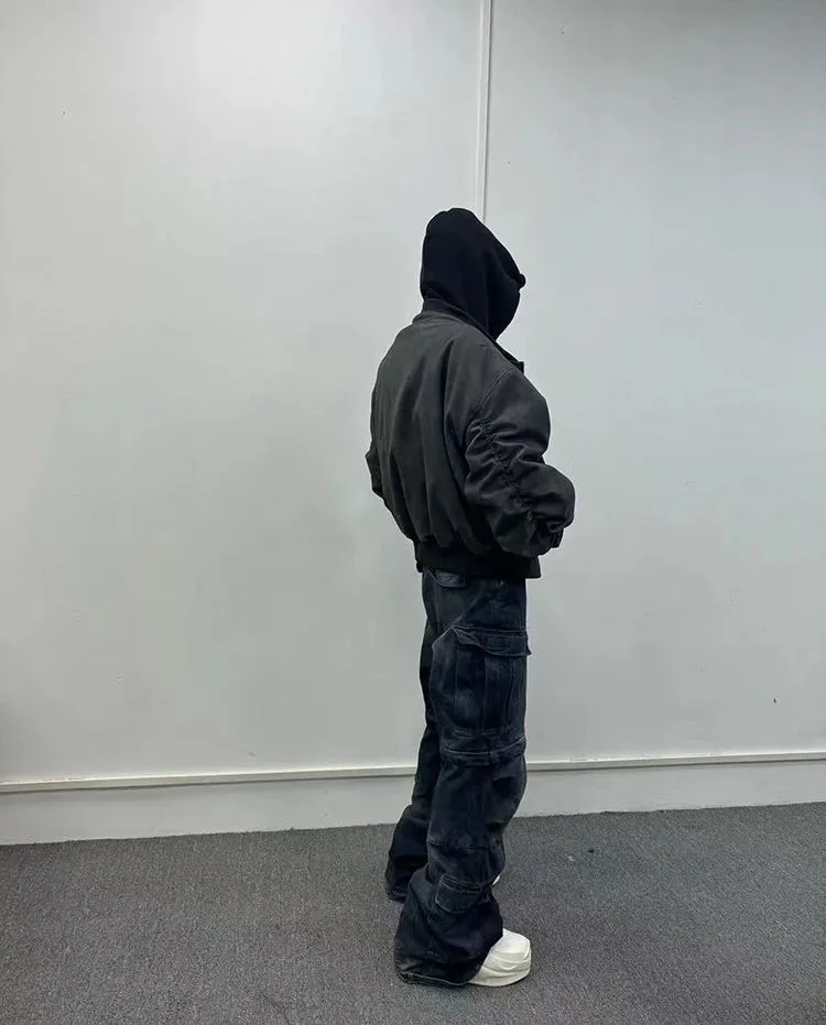 Men's Suede Hoodie Bomber Jacket