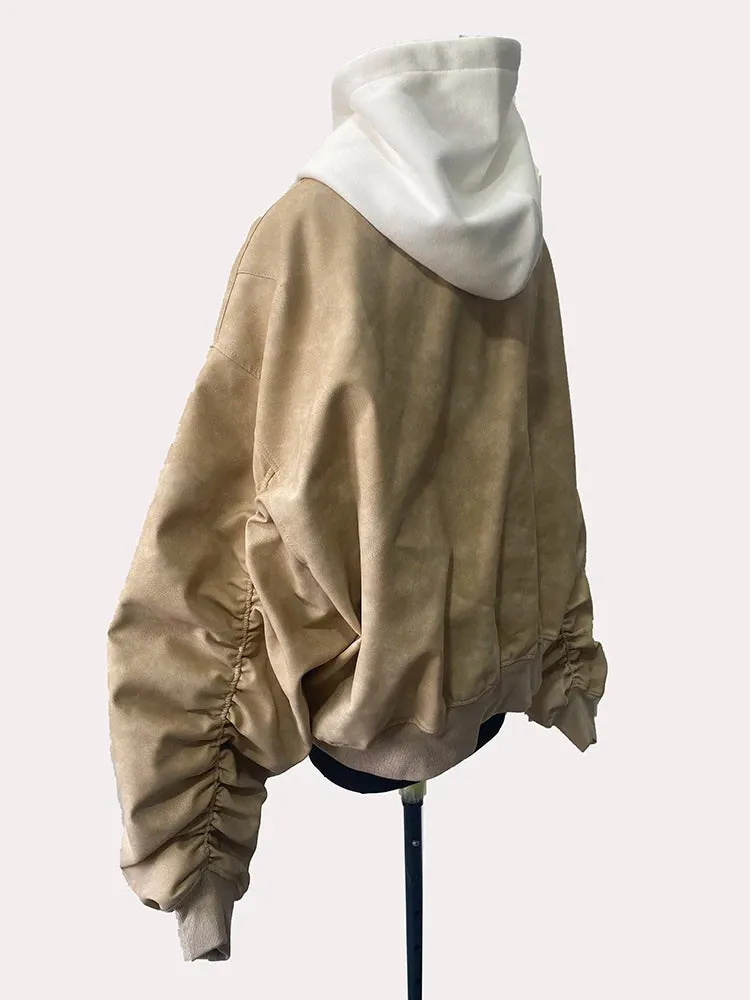 Men's Suede Hoodie Bomber Jacket