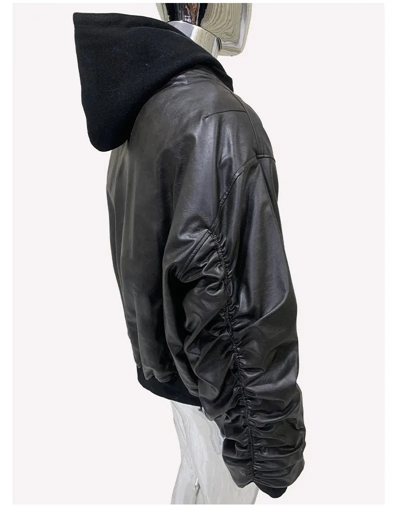 Men's Suede Hoodie Bomber Jacket