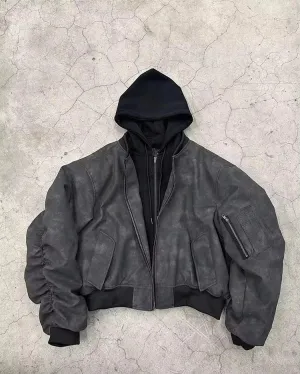 Men's Suede Hoodie Bomber Jacket