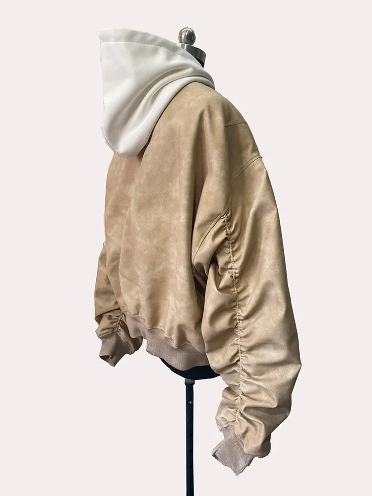 Men's Suede Hoodie Bomber Jacket